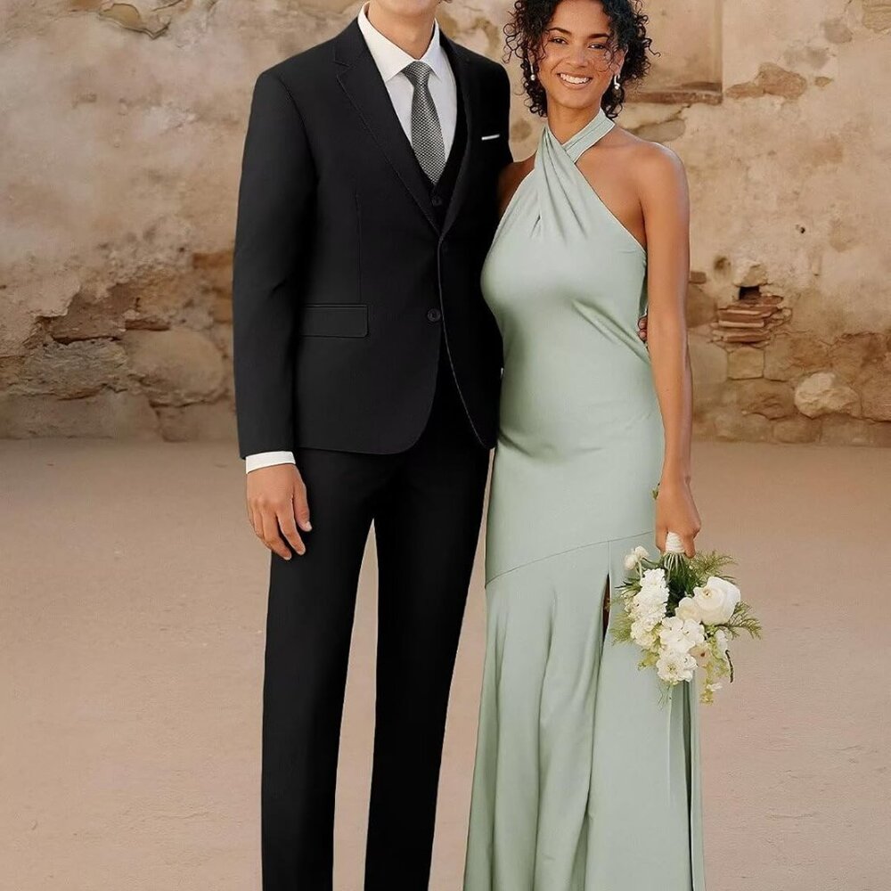 Men's 3-Piece Slim Fit Suit Set-2-Button Blazer,Vest & Pants-Formal Wedding,Prom - Picture 3 of 5